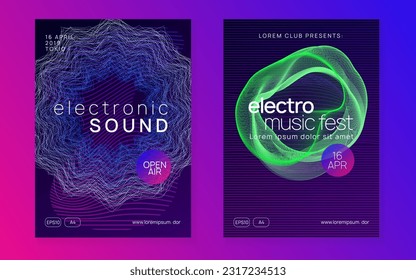 Dj event. Trendy concert cover set. Dynamic fluid shape and line. Dj event neon flyer. Techno trance party. Electro dance music. Electronic sound. Club fest poster.