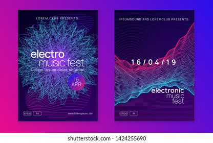 Dj event. Trendy discotheque magazine set. Dynamic fluid shape and line. Dj event neon flyer. Techno trance party. Electro dance music. Electronic sound. Club fest poster.