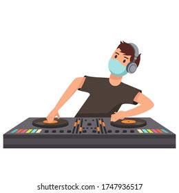 DJ in a face mask is playing music at the club, COVID 19 lockdown