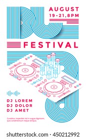 Dj festival poster design template. Music flyer. Vector line illustration