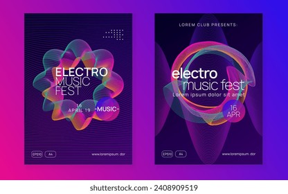 Dj flyer. Abstract concert banner set. Dynamic gradient shape and line. Neon dj flyer. Electro dance music. Electronic sound event. Club fest poster. Techno trance party.