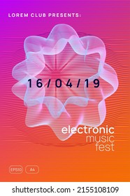 Dj flyer. Bright discotheque brochure template. Dynamic gradient shape and line. Neon dj flyer. Electro dance music. Electronic sound event. Club fest poster. Techno trance party.