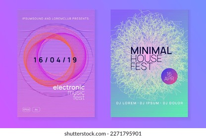Dj flyer. Bright discotheque invitation set. Dynamic fluid shape and line. Neon dj flyer. Electro dance music. Electronic sound event. Club fest poster. Techno trance party.