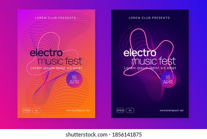 Dj flyer. Commercial show brochure set. Dynamic fluid shape and line. Neon dj flyer. Electro dance music. Electronic sound event. Club fest poster. Techno trance party.