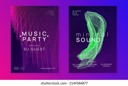 Dj flyer. Cool concert magazine set. Dynamic fluid shape and line. Neon dj flyer. Electro dance music. Electronic sound event. Club fest poster. Techno trance party.