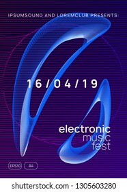 Dj flyer. Cool discotheque invitation design. Dynamic gradient shape and line. Neon dj flyer. Electro dance music. Electronic sound event. Club fest poster. Techno trance party.