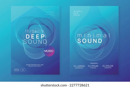 Dj flyer. Curvy concert magazine set. Dynamic gradient shape and line. Neon dj flyer. Electro dance music. Electronic sound event. Club fest poster. Techno trance party.