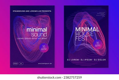 Dj flyer. Curvy concert magazine set. Dynamic gradient shape and line. Neon dj flyer. Electro dance music. Electronic sound event. Club fest poster. Techno trance party.