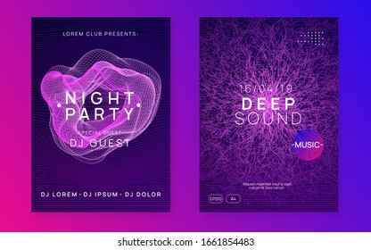 Dj flyer. Dynamic fluid shape and line. Creative concert magazine set. Neon dj flyer. Electro dance music. Electronic sound event. Club fest poster. Techno trance party.