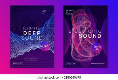 Dj flyer. Dynamic fluid shape and line. Futuristic discotheque brochure set. Neon dj flyer. Electro dance music. Electronic sound event. Club fest poster. Techno trance party.