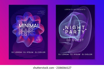 Dj flyer. Dynamic fluid shape and line. Digital concert banner set. Neon dj flyer. Electro dance music. Electronic sound event. Club fest poster. Techno trance party.