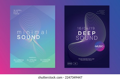 Dj flyer. Dynamic fluid shape and line. Curvy concert magazine set. Neon dj flyer. Electro dance music. Electronic sound event. Club fest poster. Techno trance party.
