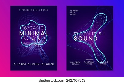 Dj flyer. Dynamic fluid shape and line. Commercial show brochure set. Neon dj flyer. Electro dance music. Electronic sound event. Club fest poster. Techno trance party.