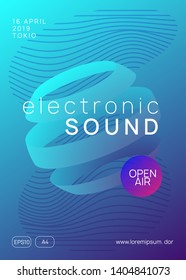 Dj flyer. Dynamic gradient shape and line. Curvy discotheque cover layout. Neon dj flyer. Electro dance music. Electronic sound event. Club fest poster. Techno trance party.