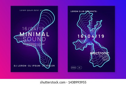 Dj flyer. Dynamic gradient shape and line. Digital concert brochure set. Neon dj flyer. Electro dance music. Electronic sound event. Club fest poster. Techno trance party.
