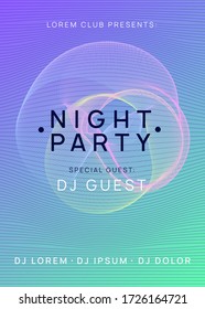 Dj flyer. Dynamic gradient shape and line. Curvy show banner layout. Neon dj flyer. Electro dance music. Electronic sound event. Club fest poster. Techno trance party.