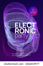 Dj flyer. Dynamic gradient shape and line. Trendy discotheque cover concept. Neon dj flyer. Electro dance music. Electronic sound event. Club fest poster. Techno trance party.