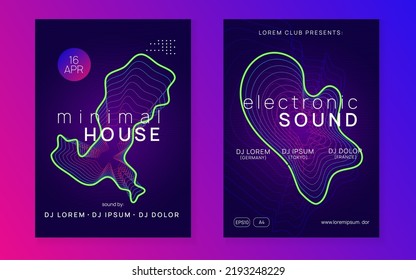 Dj flyer. Dynamic gradient shape and line. Geometric show brochure set. Neon dj flyer. Electro dance music. Electronic sound event. Club fest poster. Techno trance party.