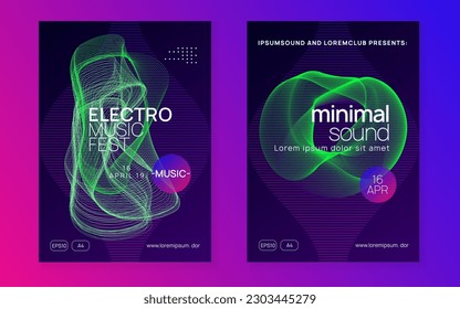 Dj flyer. Dynamic gradient shape and line. Abstract discotheque magazine set. Neon dj flyer. Electro dance music. Electronic sound event. Club fest poster. Techno trance party.