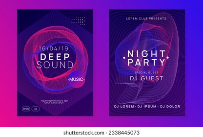 Dj flyer. Dynamic gradient shape and line. Geometric concert brochure set. Neon dj flyer. Electro dance music. Electronic sound event. Club fest poster. Techno trance party.