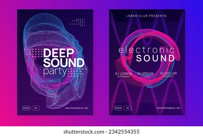 Dj flyer. Dynamic gradient shape and line. Geometric concert brochure set. Neon dj flyer. Electro dance music. Electronic sound event. Club fest poster. Techno trance party.