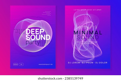 Dj flyer. Dynamic gradient shape and line. Curvy discotheque magazine set. Neon dj flyer. Electro dance music. Electronic sound event. Club fest poster. Techno trance party.