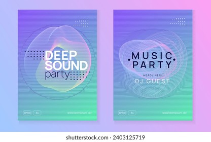 Dj flyer. Dynamic gradient shape and line. Curvy discotheque brochure set. Neon dj flyer. Electro dance music. Electronic sound event. Club fest poster. Techno trance party.