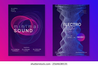 Dj Flyer. Electro Vector. Blue Sound Event. Dance Magazine. Pink Night Club Set. Discotheque Concert Element. Soundwave Radio Invitation. Violet Dj Flyer