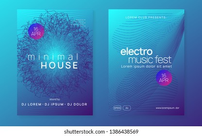 Dj flyer. Geometric discotheque magazine set. Dynamic gradient shape and line. Neon dj flyer. Electro dance music. Electronic sound event. Club fest poster. Techno trance party.