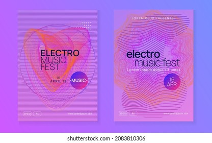 Dj flyer. Modern concert cover set. Dynamic fluid shape and line. Neon dj flyer. Electro dance music. Electronic sound event. Club fest poster. Techno trance party.