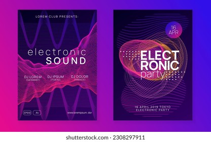 Dj flyer. Modern concert magazine set. Dynamic fluid shape and line. Neon dj flyer. Electro dance music. Electronic sound event. Club fest poster. Techno trance party.