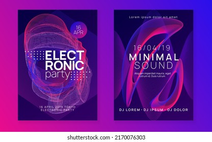 Dj flyer. Modern show brochure set. Dynamic gradient shape and line. Neon dj flyer. Electro dance music. Electronic sound event. Club fest poster. Techno trance party.