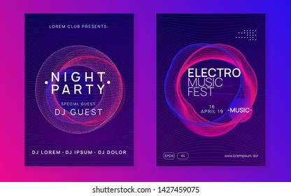 Dj flyer. Modern show magazine set. Dynamic gradient shape and line. Neon dj flyer. Electro dance music. Electronic sound event. Club fest poster. Techno trance party.