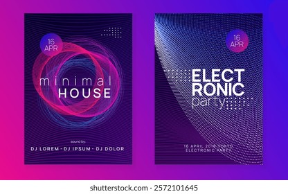 Dj Flyer. Nightclub Radio Illustration. Techno Concert Graphic. Pink Dance Poster. Night Club Magazine. Violet Music Design. Electro Vector. Blue Dj Flyer