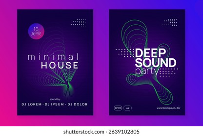 Dj Flyer. Pink Night Club Poster. Trance Cover. Sound Set. Party Electro Element. Green Discotheque Banner. Soundwave Beat Invitation. Blue Dj Flyer