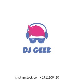 Dj Geek Logo Symbol Template Flat Style Design Vector	