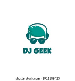 Dj Geek Logo Symbol Template Flat Style Design Vector