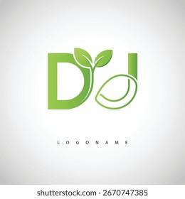 DJ Green Leaf Logo - Minimal Eco Monogram for Organic Branding and Sustainable Identity Design
