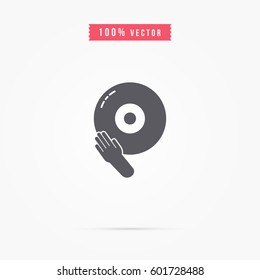 dj hand icon with disc 