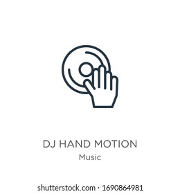 Dj Hand Motion Symbol. Dünne lineare dj-Hand-Bewegung Umrisssymbol einzeln auf weißem Hintergrund aus der Musiksammlung. Vektorillustration der Linie, Symbol für Web und Mobilfunk