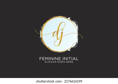 DJ handwriting logo with circle template vector signature, wedding, fashion, floral and botanical with creative template.