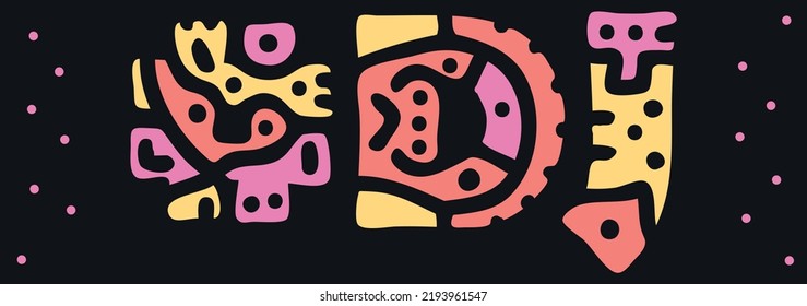 DJ Hashtag. Doodle isolate text. Colored curves decorative doodle letters. Trendy popular Hashtag #DJ for musical event, booklet, banner, flyer. Stock vector.