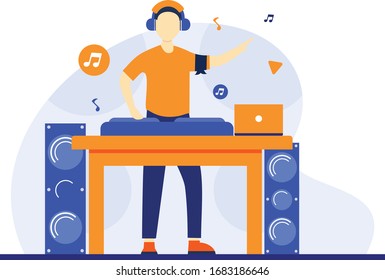 Ilustración plana nocturna con auriculares DJ
