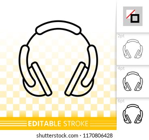 Dj Headphone thin line icon. Outline sign of music earphone. Pc Headset linear pictogram with different stroke width. Simple vector symbol, transparent. Dj Headphone editable stroke icon without fill