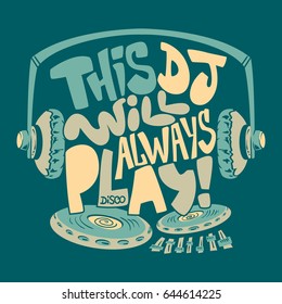 dj headphone, typography and tee shirt graphics print.