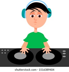 DJ with headphones, illustration, vector on white background.
