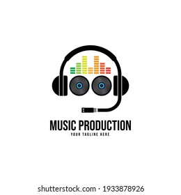 DJ Headphones, Music Studio Recording, Soundwave Logo Design Inspiration, vector illustration