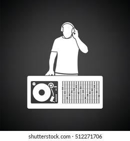 DJ icon. Black background with white. Vector illustration.