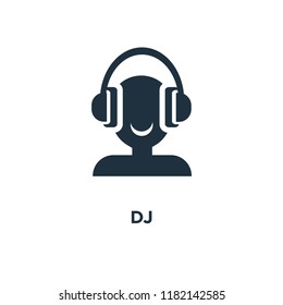 DJ icon. Black filled vector illustration. DJ symbol on white background. Can be used in web and mobile.