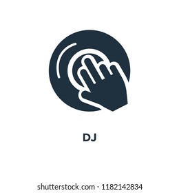 DJ icon. Black filled vector illustration. DJ symbol on white background. Can be used in web and mobile.